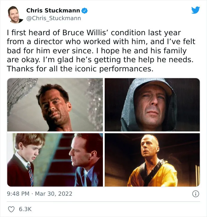30 Reactions Celebrities Had When They Found Out Bruce Willis Had To Retire Due To Developing Aphasia