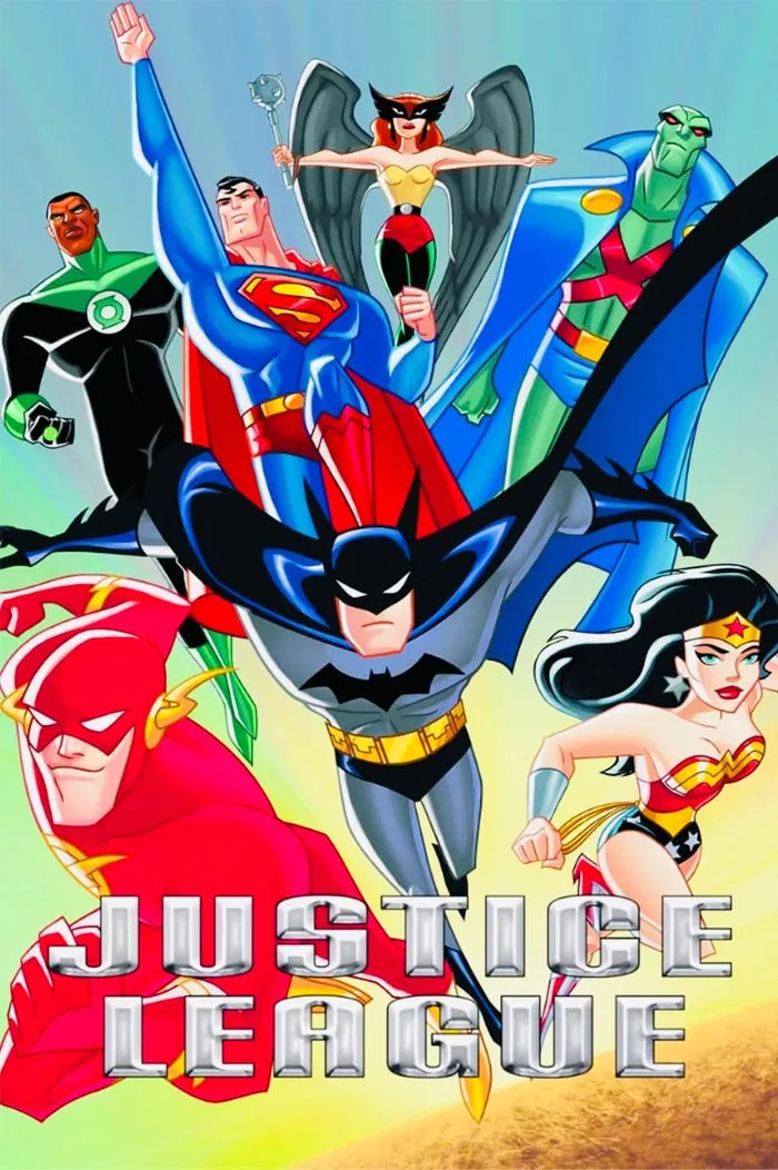 Poster for Justice League featuring characters Superman, Batman, Flash