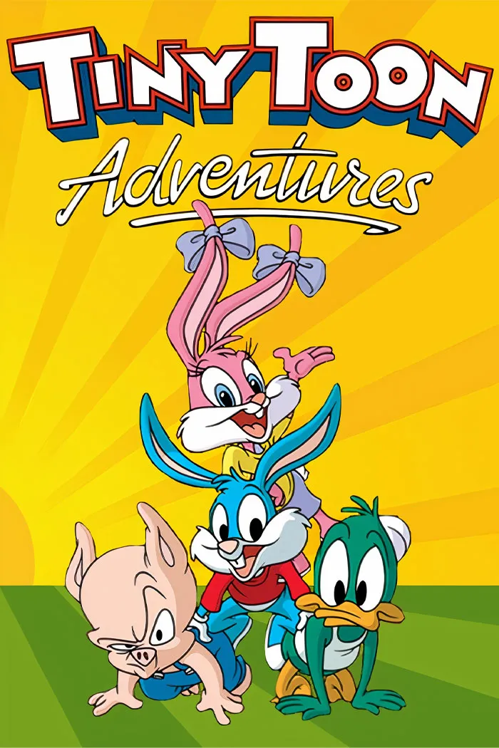 Poster for Tiny Toon Adventures featuring characters Bunny, Pig, Duck
