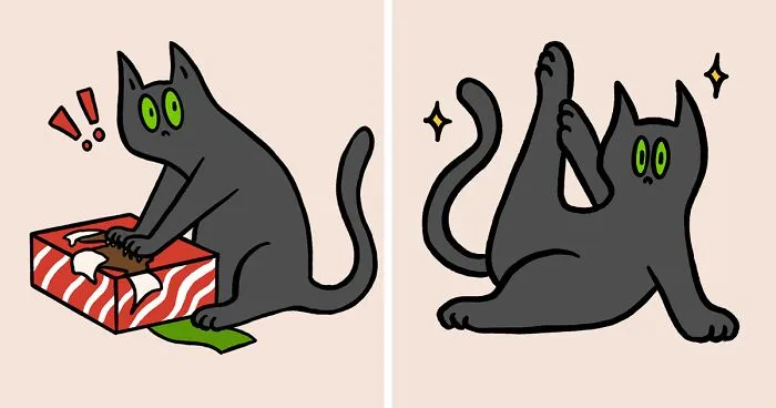 I Began Drawing Illustrations Of My Two Lovely Cats After I Got A Second Cat, Here's How It Went (21 Pics)