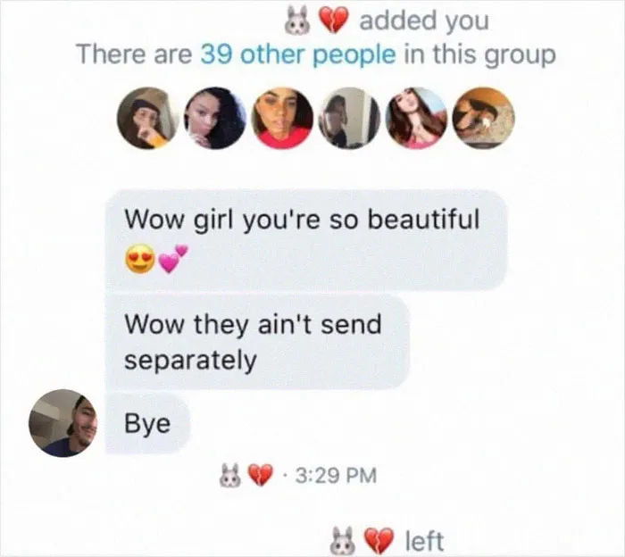 Wow You So Beautiful. Wow Message Didn't Send Separately. Wow Leave Group
