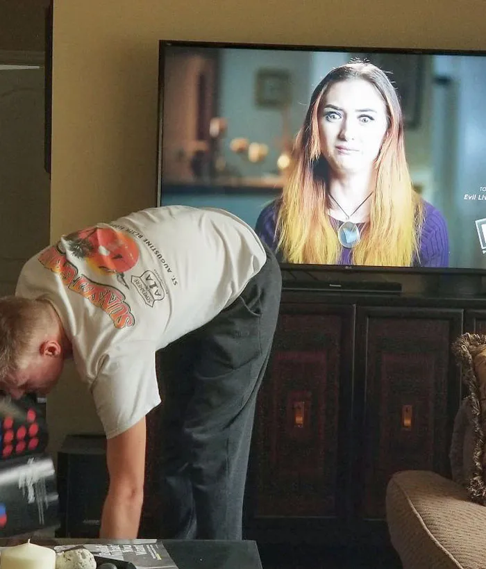 My Wife Took This Unflattering Photo While I Was Cleaning The Living Room