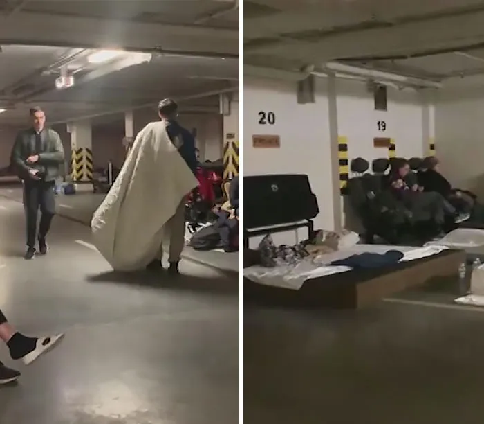 Kyiv Residents Spend Night In Makeshift Bomb Shelter Established In An Undergound Car Park