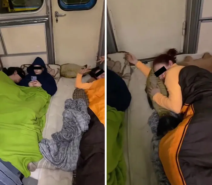 People Sleeping In A Metro Car As The Underground Metro Systems Double As Bomb Shelters