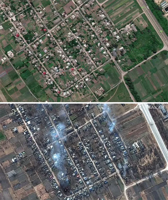 "Antes y después": 20 Imágenes devastadoras de Ucrania mostrando la veloz destrucción de la guerra