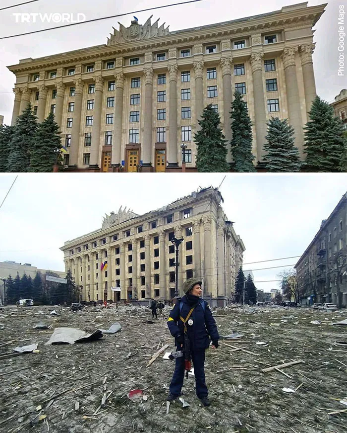 "Antes y después": 20 Imágenes devastadoras de Ucrania mostrando la veloz destrucción de la guerra