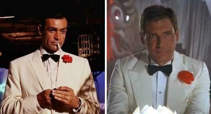 Stephen Spielberg Wanted To Direct A James Bond Film, But Eon Studios Said No. When He Told George Lucas This, They Decided To Create Indiana Jones, And In This Scene In Indiana Jones 2, Indiana Jones Is Dressed As James Bond