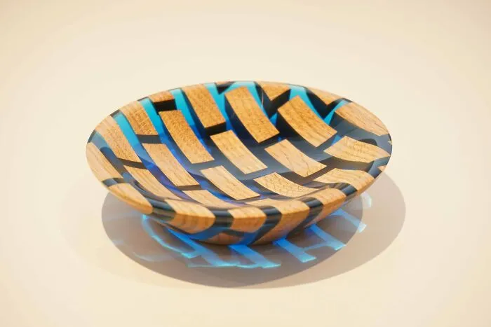 The Wood Brick Bowl! I Cast These Oak "Bricks" In Blue Resin And Turned Them Down To A Bowl