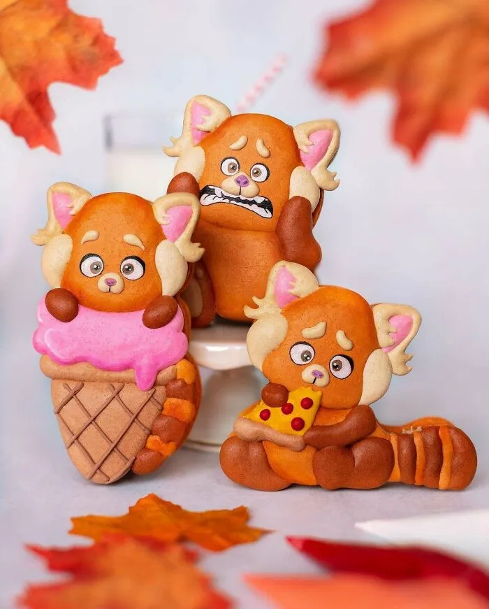 I Made Turning Red Macarons Because I Absolutely Love The New Movie! I Hope You Like Them! They Are Filled With Thai Milk Tea Anglaise Buttercream!