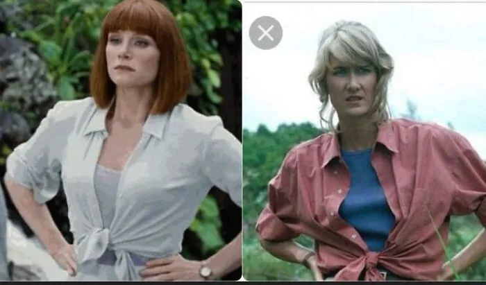 Me acabo de dar cuenta de que en “Jurassic World” cuando Bryce Dallas Howard se arremanga y se ata la camisa para decir “Estoy lista”, lo hace igual que Laura Dern en “Jurassic Park”