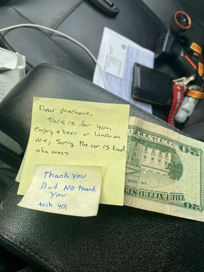 Brought My Car In For An Airbag Recall And Tried To Leave The Mechanic A Tip