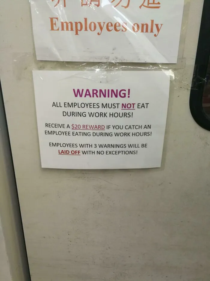 Eat And Get Laid Off. Snitches Get $20