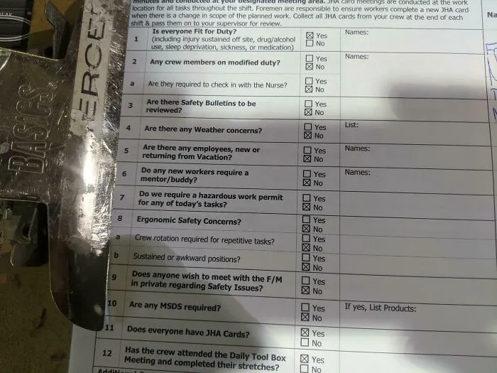 Our Toolbox Sheets Come Pre-Filled Out. Everyone Is Fit For Duty, All The Time, No Matter What