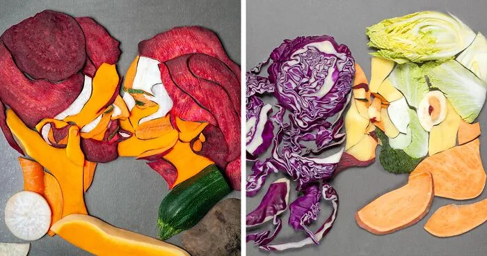 10 Vegetable Portraits Of People Kissing That I Made