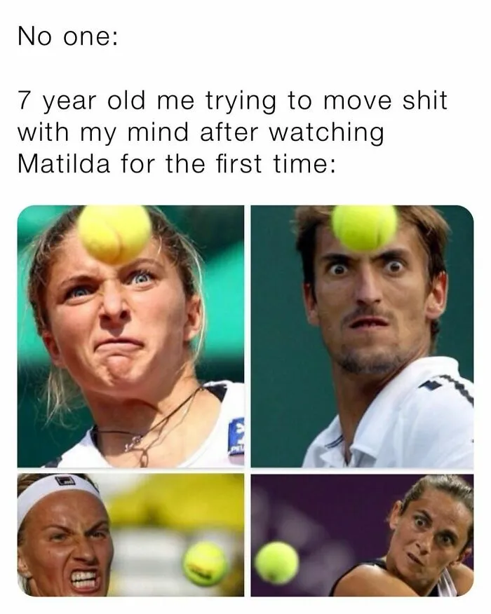 Millennials in a meme collage showing intense tennis players focusing on incoming balls.