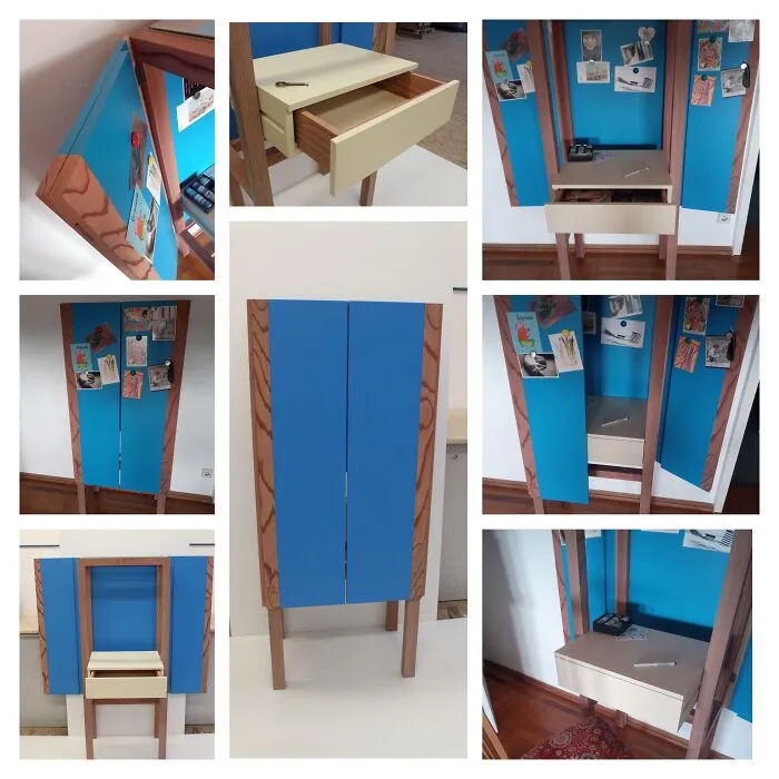This Is My Postcard-Desk-Rack With Magnetic, Foldable Doors And Sequoia-Wood