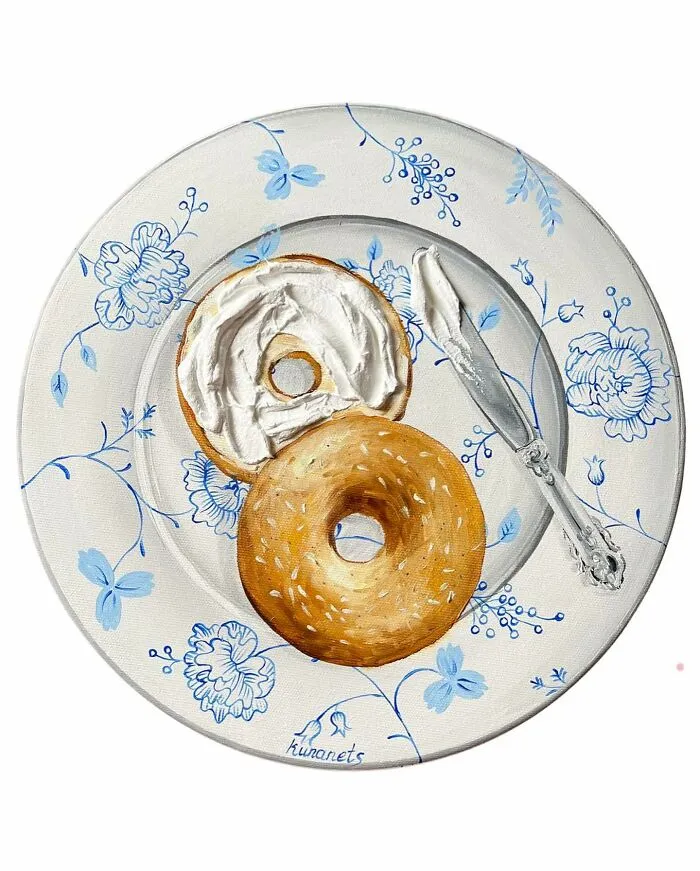 This Ukrainian Artist Paints Vintage Plates With 3D Food Of All Kinds (35 Pics)