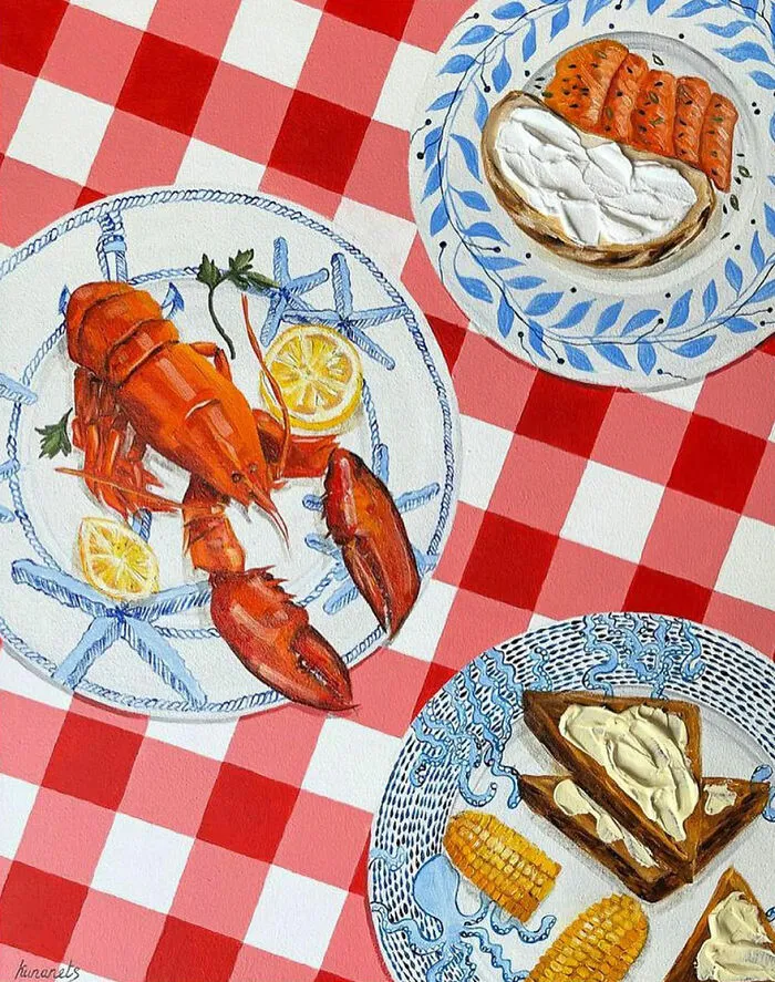 This Ukrainian Artist Paints Vintage Plates With 3D Food Of All Kinds (35 Pics)