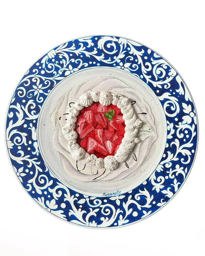 This Ukrainian Artist Paints Vintage Plates With 3D Food Of All Kinds (35 Pics)