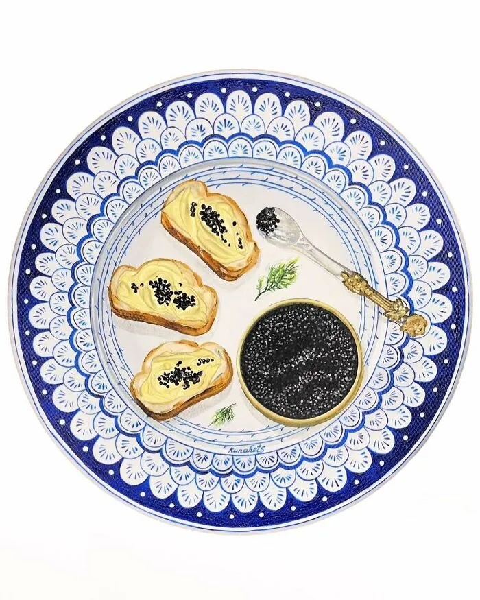 This Ukrainian Artist Paints Vintage Plates With 3D Food Of All Kinds (35 Pics)