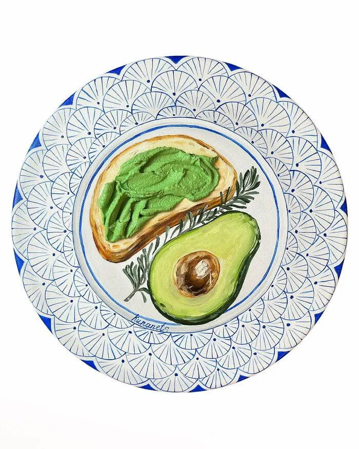 This Ukrainian Artist Paints Vintage Plates With 3D Food Of All Kinds (35 Pics)