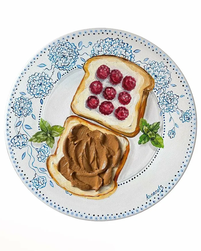 This Ukrainian Artist Paints Vintage Plates With 3D Food Of All Kinds (35 Pics)