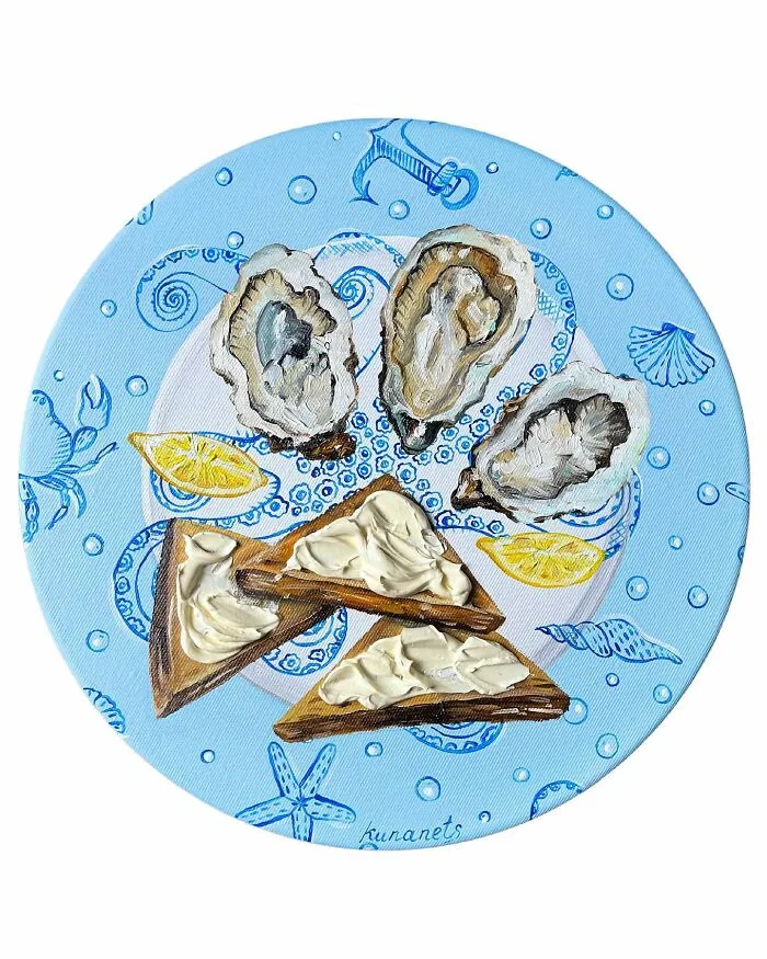 This Ukrainian Artist Paints Vintage Plates With 3D Food Of All Kinds (35 Pics)