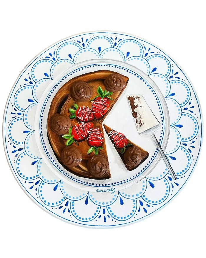 This Ukrainian Artist Paints Vintage Plates With 3D Food Of All Kinds (35 Pics)