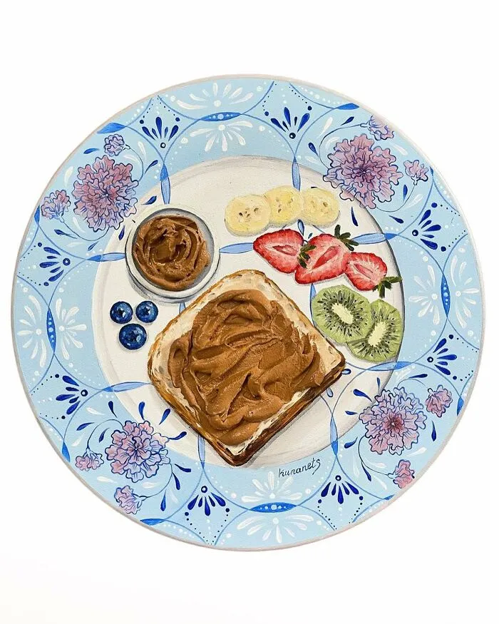 This Ukrainian Artist Paints Vintage Plates With 3D Food Of All Kinds (35 Pics)