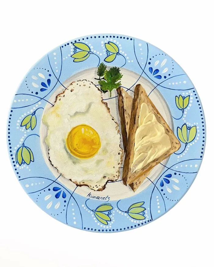 This Ukrainian Artist Paints Vintage Plates With 3D Food Of All Kinds (35 Pics)