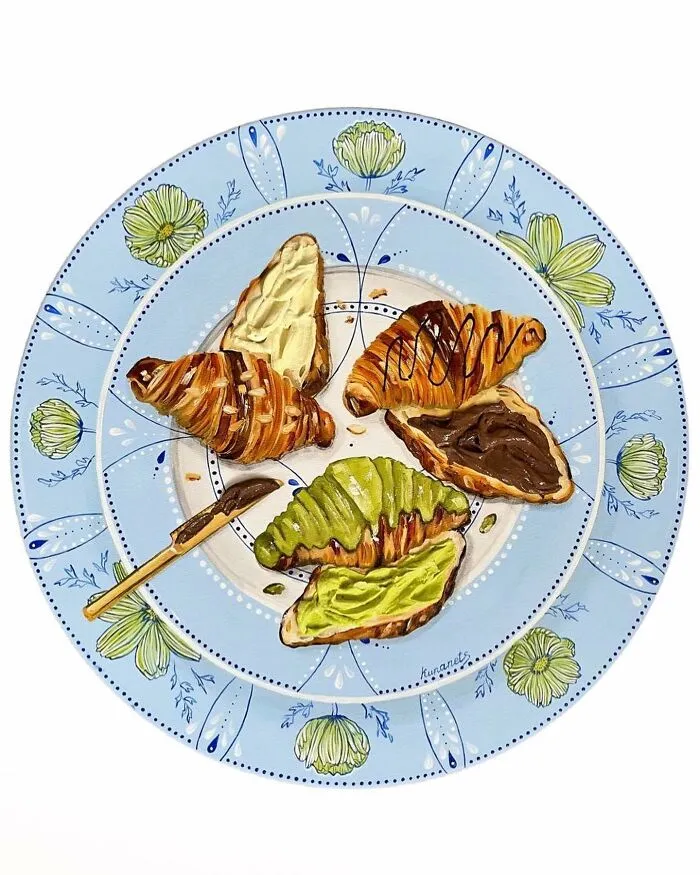 This Ukrainian Artist Paints Vintage Plates With 3D Food Of All Kinds (35 Pics)