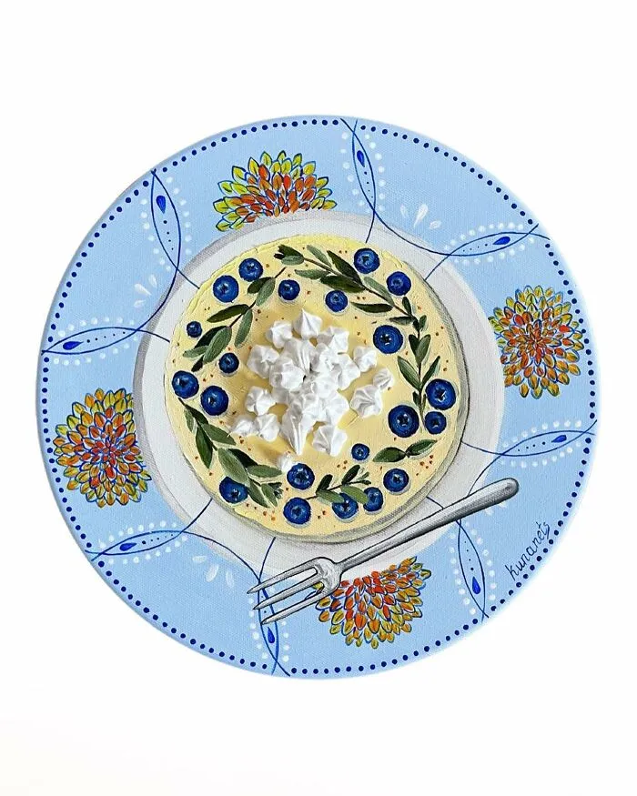 This Ukrainian Artist Paints Vintage Plates With 3D Food Of All Kinds (35 Pics)