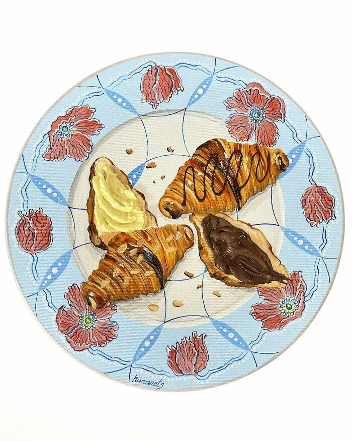 This Ukrainian Artist Paints Vintage Plates With 3D Food Of All Kinds (35 Pics)