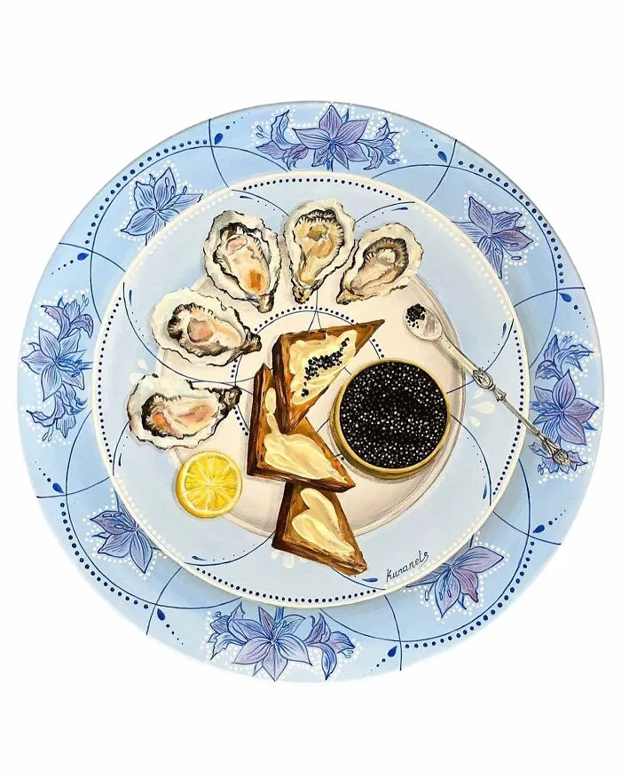 This Ukrainian Artist Paints Vintage Plates With 3D Food Of All Kinds (35 Pics)