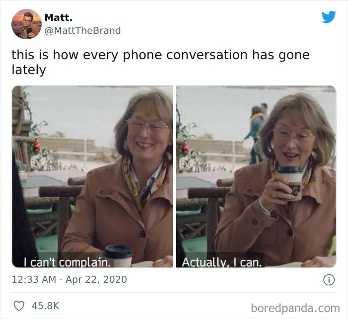 Two-panel meme depicting a millennial woman holding a coffee, captioned "I can't complain. Actually, I can."