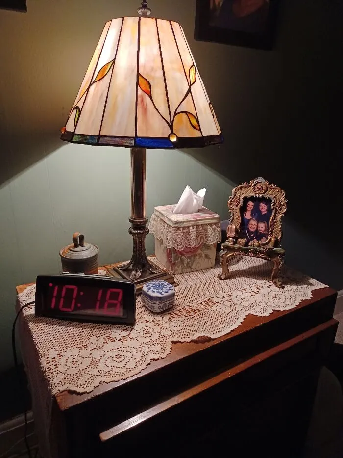 My Bedside Table. Earplugs In One Container And Cough Drops In The Other.