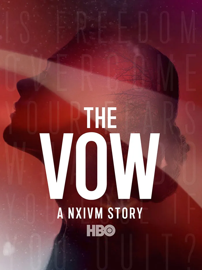 Poster of HBO's "The Vow," featuring a silhouette profile, focusing on a gripping NXIVM story.