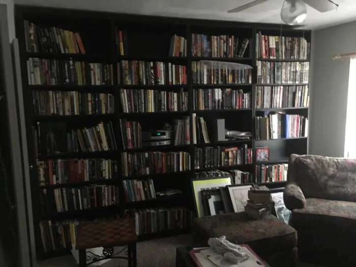 My Library So Far. Still Need To Get Shelves For The Other Side Of The Room. Nice And Comfy