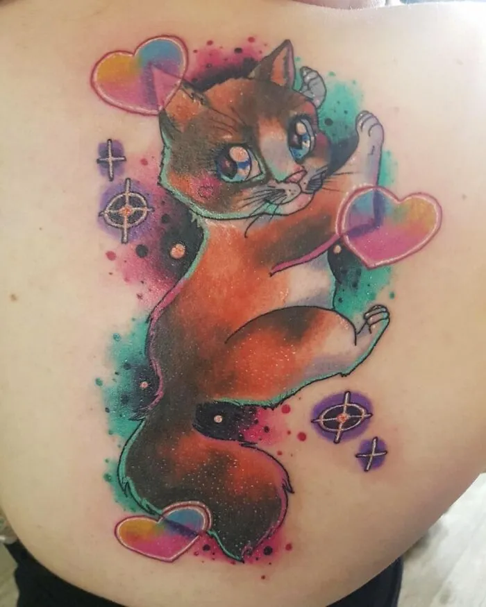 My Cat Luna Climbing On My Right Shoulder Blade.