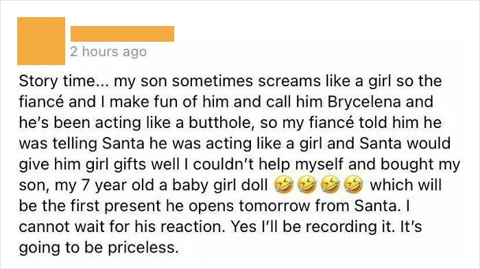 Insane Mom Brags About Bullying Her Son With Gender Role BS