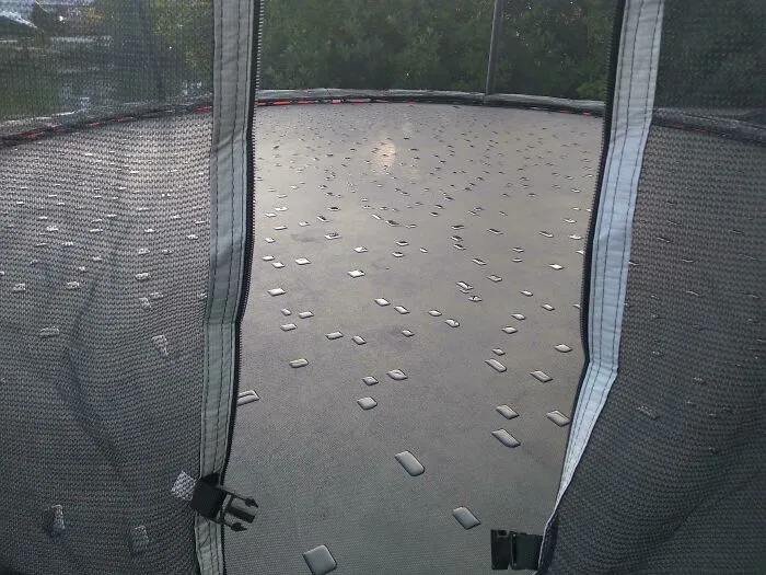 The Dew Forming On This Trampoline Is Squared Out By The Fabric