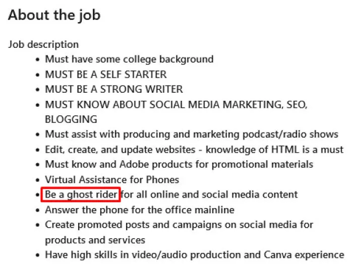 Job Requirements: Be A Ghost Rider