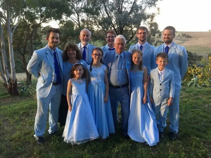 My Grandfather Always Wears His Favorite 70s Suit To Every Family Event, So As A Surprise For His 80th We All Dressed To Match
