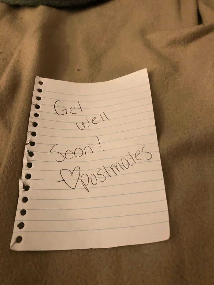 I’m Extremely Sick And Ordered Some Medicine And Drinks From 7-11, Put In The Delivery Instructions To Knock And Leave At The Door As I Don’t Want To Pass It On. She Left This Little Note In The Bag. It’s The Little Things That Count