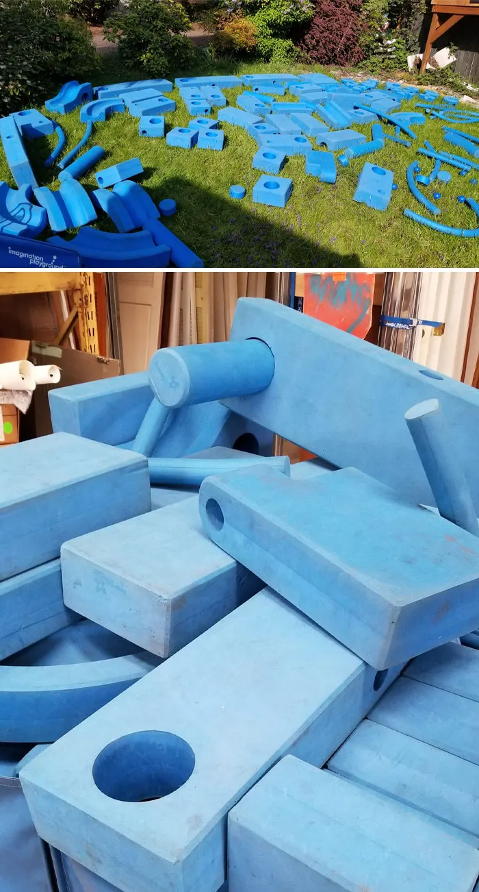 Tras más de cinco años de espera, este maravilloso juego de segunda mano de grandes bloques azules pertenece ahora a nuestro museo infantil
