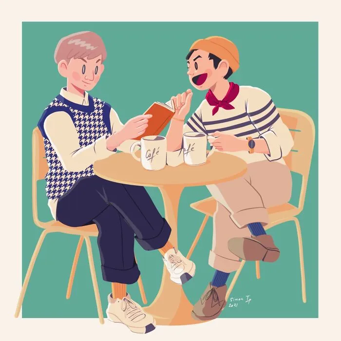 When You Are Both Relaxing At A Coffee Shop