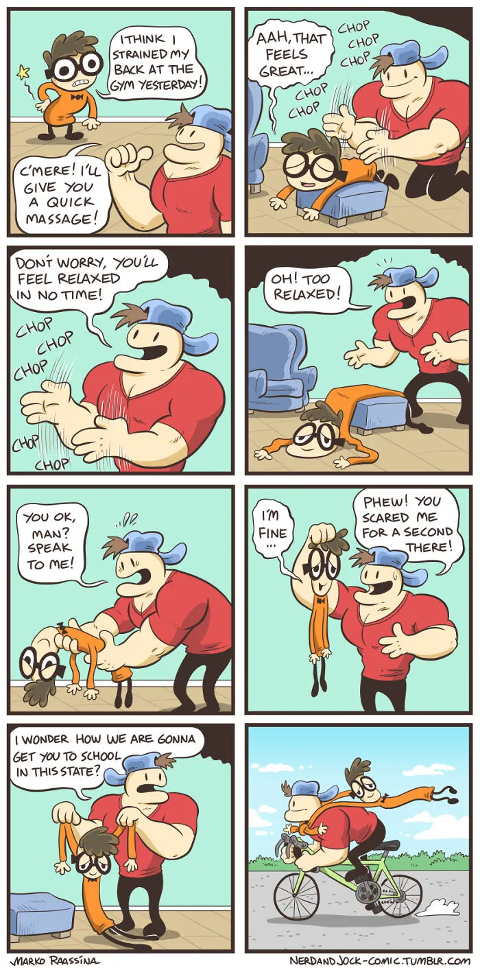 Here Are 30 Unexpectedly Brilliant Comics About An Unlikely Duo Of A Nerd And A Jock By This Artist