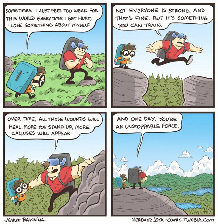 Here Are 30 Unexpectedly Brilliant Comics About An Unlikely Duo Of A Nerd And A Jock By This Artist