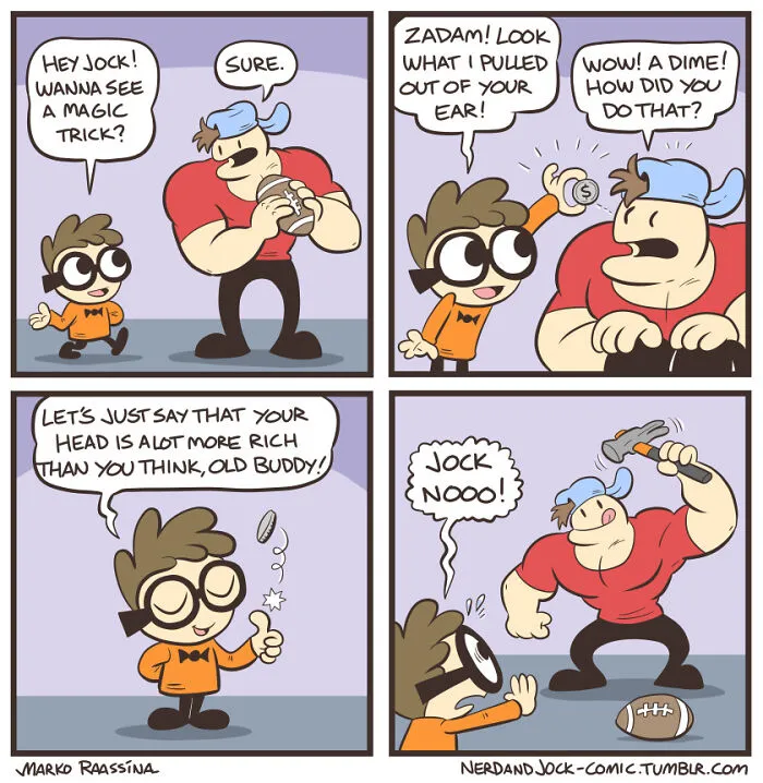 Here Are 30 Unexpectedly Brilliant Comics About An Unlikely Duo Of A Nerd And A Jock By This Artist