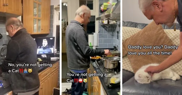 Dad Who Dislikes Cats Became Obsessed With The One His Son Brought Home, Now They’re Inseparable